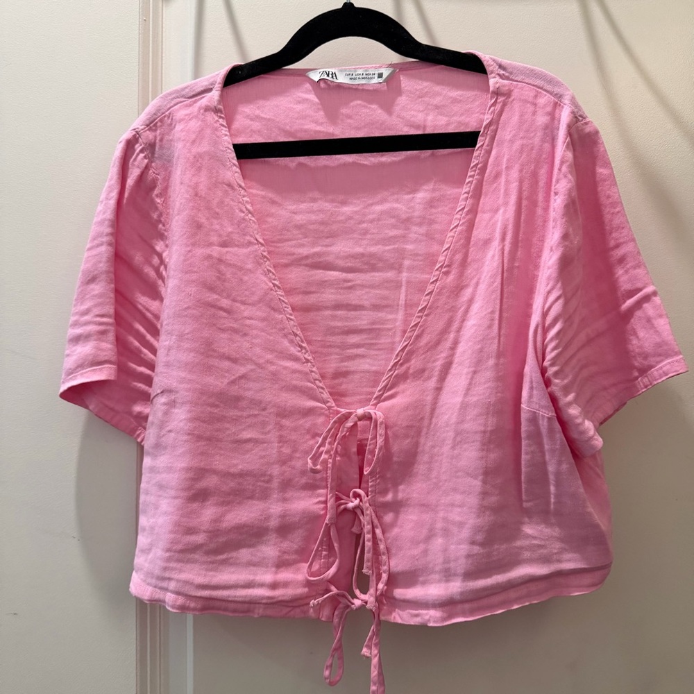 SIZE S | Pink Linen Open Tie Top